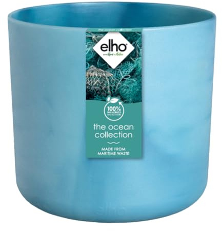 elho Ocean Collection rund 22 cm – blomkruka inomhus – 100% återvunnen – tillverkad med marinavfall – blå/atlantblå