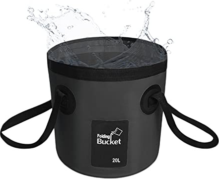 Eimer faltbar, 20L angeleimer,Tragbarer Camping Eimer mit Griff, Ultraleichter Outdoor-Waschbecken-Angeleimer, Faltbarer Eimer zum Angeln, Camping, Wandern, Autowäsche und mehr,Schwarz