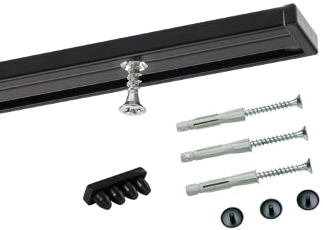 Deco-Raum Gardinenschiene auf Maß Aluminium 1-läufig vorgebohrt Vorhangschiene Deckenbefestigung für Schiebevorhang Vorhang Gardinen mit Befestigungsmaterial schwarz 340 cm geteilt Minimal