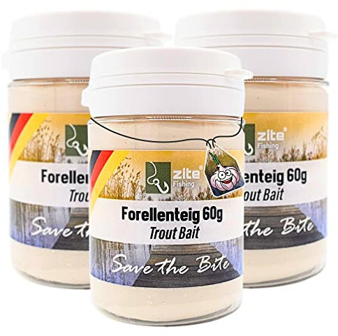Zite Fishing Forellenteig-Set mit Knoblauch-Aroma 60g – Fängige Forellenpaste Schwimmend als Forellenköder – Trout Bait Teigköder in knalligen Neonfarben mit Glitter - 3 Stück (Weiß)