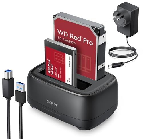 ORICO Hard Drive Docking Station Dual Bay USB 3.0 to SATA with Duplicator/Offline Clone Function External Hard Drive Dock for 2.5''/3.5'' HDD SSD Max Up to 44TB Support UASP Plug&Play-DD-C
