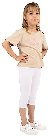 looksy Leggings pour Filles-Pantalons d'été Capri 19 Couleurs, Non Transparent, Confortable, à Porter au Quotidien, Tissu en Coton Doux et Respirant, Blanc 5 Ans (110 cm)
