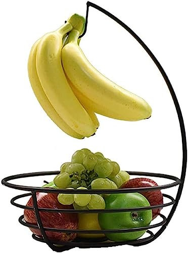 Frutero de encimera de cocina, cesta de frutas, frutero, cesta de frutas colgante con percha de plátano, organizador de frutas de madera, frutero grande moderno, asas for cocina, despensa, estante, la