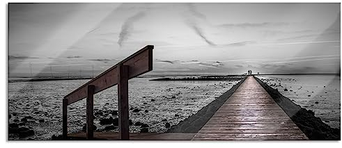Pixxprint Glasbild Panorama, Wandbild aus Echtglas, langer Steg an der Nordsee, 120x50 cm, inkl. Aufhängung und Abstandshalter