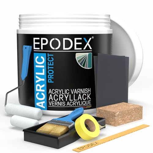 EPODEX ACRYLIC PROTECT+ avec accessoires, Peinture bois extérieur & intérieur, vernis flexible pour clôtures, etc., séchage rapide, résistant aux intempéries, 1,1kg suffit pour 2 couches sur 7m²