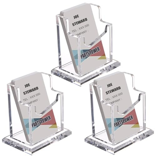 PARTSPOWER Visitenkartenhalter aus Acryl für Schreibtisch, vertikal, transparent, Visitenkartenständer, Schreibtischzubehör, Visitenkarten-Organizer (vertikal, 1 Schlitz), 3 Packungen