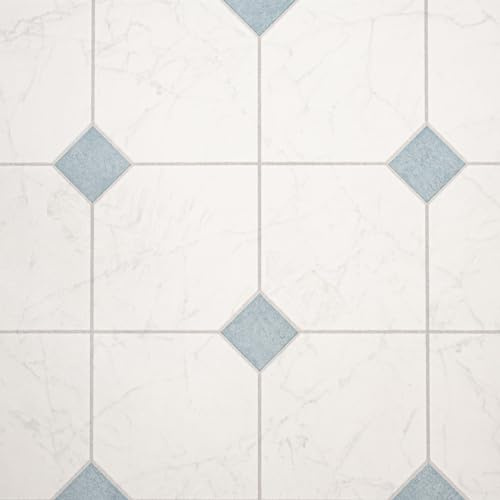 White & Blue Diamond Marble Tiles Tasman Vinyl Flooring Realistic 3.8mm Slip Resistant Foam Backed Lino (2m x 2m)