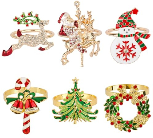 BOFUNX 6pcs Anelli Portatovaglioli Natale in Metallo Decorazioni da Tavola per Festa Natale