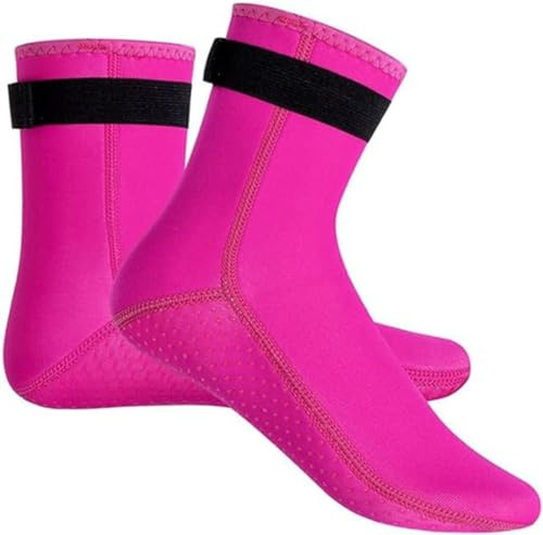pdodo unisex neoprenstrumpor, 3 mm neoprenstrumpor resistenta, strand volleyboll sandsäkra strumpor halkfri sula för vattensport simning paddling neoprenstrumpor dykstrumpor, Rosa röd, Large