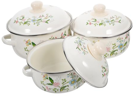 Ciieeo Emaille Mini Suppentopf Set 3-Teilig Mit Flachem Boden Und Doppelgriffen Kleiner Topf Für Suppe Und Ideal Für Küche Und Familienessen