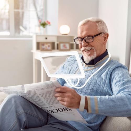 WELLTE Neck-Mounted Magnifying Glass, 5X, Full-Page, Premium Optical Grade PVC, Ideal for Low Vision Seniors