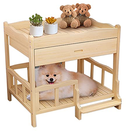 KSTUFF Luxuriöses Hundebett mit Baldachin/Schublade/Treppe, kleines mittelgroßes Haustier-Loungesofa für Nachttisch/Wohnzimmer/Balkon, einfach zu montieren (Größe: L (80 x 60 x 85 cm)) Vision