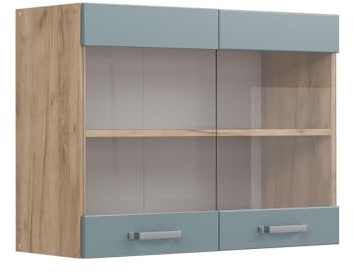 Vicco Mobile da cucina in vetro R-Line, Grigio-blu, 80 cm, per la libera combinazione all'interno di sistemi cucina modulari