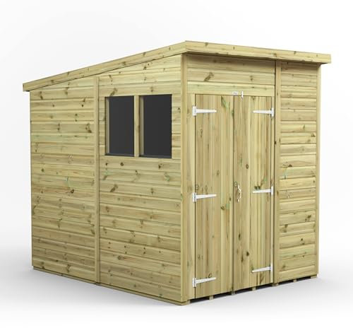 6x8 Power Premium Pent Double Door Garden Shed