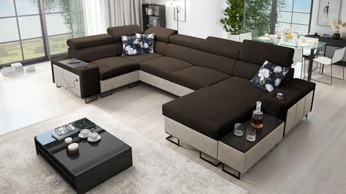 All4All Ecksofa Melani IV Mini 335x205x170cm- Schlaffunktion - Bettkasten - U-Form - Couch - Eckcouch - Schlafsofa - Wohnlandschaft - Sofa - Polstersofa - Freya 210.08+Tauro8203 - Seite Rechts - 26