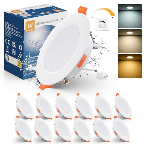 wowatt 12 × Faretti LED da Incasso per Cartongesso Dimmerabili, 7W Luci da Soffitto Interno 2700K Caldo 4000K Neutro 6000K Freddo, Faretto da Incasso IP44 Ultrasottili 600LM 220V Foro Ø75-90mm Rotondo