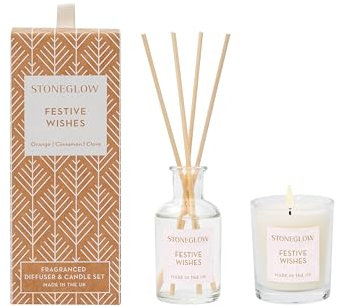 Seasonal - Festive Wishes (Orange, Zimt & Nelke) - Mini-Geschenkset - Schilfrohr-Diffusor & Votivkerze
