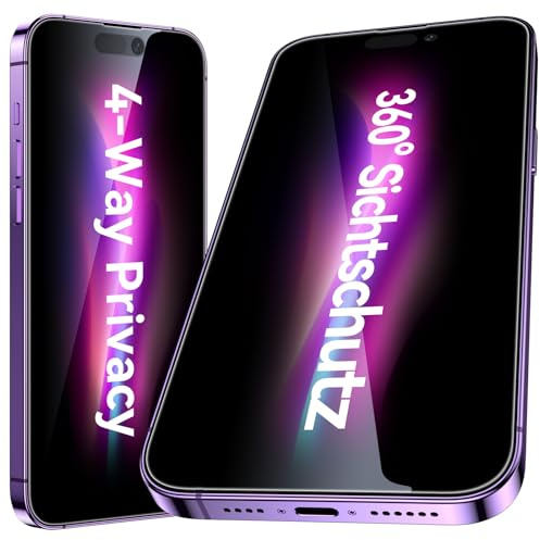 Esanik Sichtschutz 360° für iPhone 14 Pro Blickschutz, 4 Way Sichtschutzfolie für Panzerglas iPhone 14 Pro Privacy Screen Protector (2 Stück)