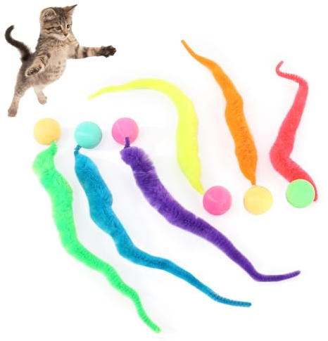 Cat Toy Ball Gatto Vermi Pelosi, 6 PCS Palla a Coda Lunga Palla Rimbalzante per Gatti Palla Interattiva per Gatti, Palline Oscillanti per Gatti per Gatti di Tutte le Età