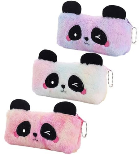Glixoft 3 Stück Plüsch-Panda-bleistiftbeutel Farbverlauf, Großes Fassungsvermögen, Reißverschluss-stiftbeutel, Panda-federmäppchen Für Jungen Und Mädchen