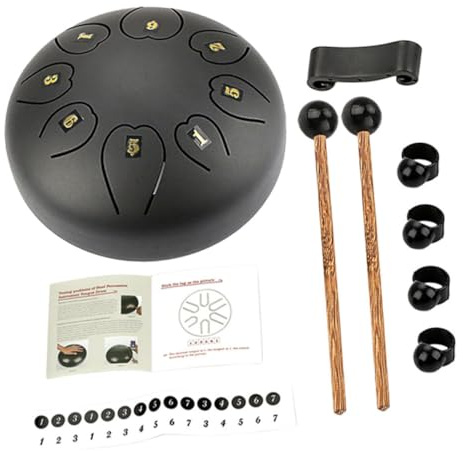 Hoement Tragbare Leicht zu Lernen Zungentrommel Schwarze Trommel aus Metall und Holz mit Klarem Klang für Yoga und Freizeit Fußball