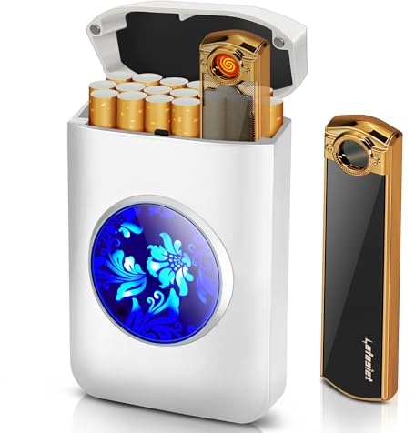 lafagiet Zigarettenetui mit Feuerzeug for 84mm King Size, LED-Bildschirm, Cool Zigarettenetui für Herren Frauen Geschenk