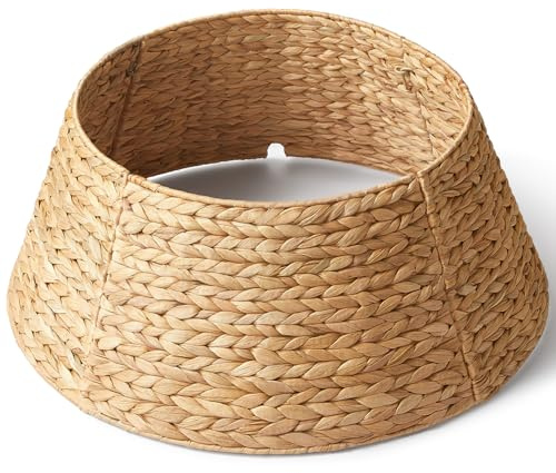 Collier de sapin de Noël en jacinthe de 61 cm – Panier en rotin tissé pour protection de base de sapin de Noël, décoration de vacances pour arbres artificiels de 1,2 m, 1,8 m, 2,3 m avec cordon de
