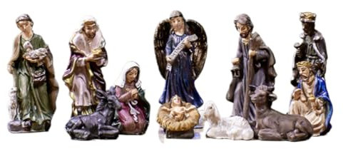 BeNtLi Weihnachtskrippe Set - Mini Krippe und Charakter Ornamente - Krippendeko für christliche Freunde