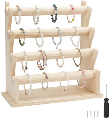 FINGERINSPIRE Présentoir à Bracelets en Bois à 4 Niveaux Blanc Antique