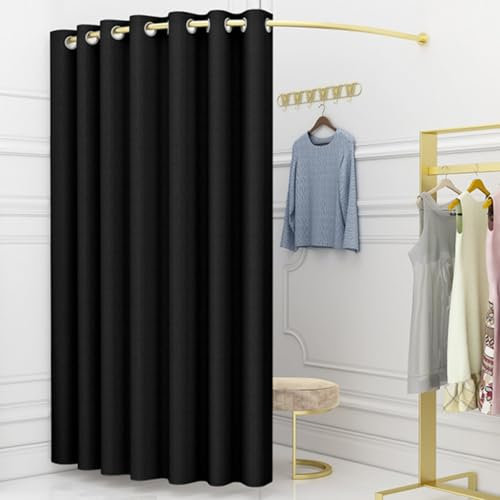 WEIDPHL Umkleidekabine Für Bekleidungsgeschäfte, Tragbare Schienenumkleidekabine Vom Typ C, An Der Ecke Montierte Umkleidekabine Für Boutique-Vorhangtrenner,Schwarz