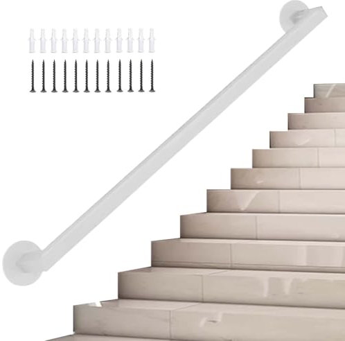 Corrimano per scale, 1 m 120 cm 1,5 m 2 m 250 cm 3 m Corrimano per scale Corrimano di sicurezza per interni ed esterni Corrimano per scale in ferro battuto antiscivolo da parete Bianco(120cm)