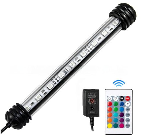 GERUI LED Timer Aquarium Beleuchtung Bunter Farbwechselstreifen mit Fernbedienung für einstellbare Helligkeit Unterwasser Beleuchtung für Aquarien IP67 Wasserdicht Light für Fisch Tank Pflanze (29cm)