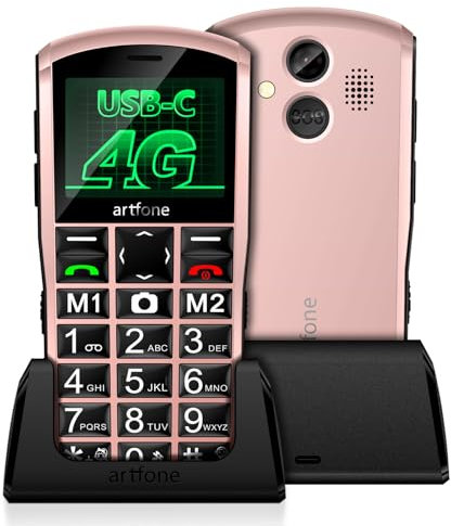 artfone A400 4G Seniorenhandy ohne Vertrag|Dual-SIM, SOS Notruftaste, Ladestation, Kamera,Kurzwahl | Einfaches Handy mit großem 2,4-Zoll-Farbdisplay, Deutsche Menüführung,Tasten & Schrift | Roségold