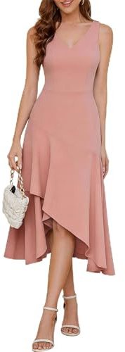 Aupuls Robes de Cocktail pour Femmes invitées à Un Mariage, Robes de soirée asymétriques avec Volants