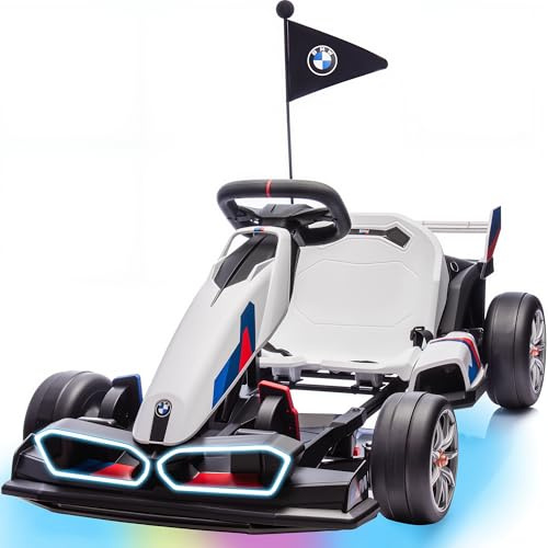 Elektrisk kart 24 V 9 Ah med justerbart säte, driftkart på 12 km/h för barn i åldern 6–12 år, 2 x 200 W-motorer, driftläge och 2 hastigheter, under BMW-licens (vit)