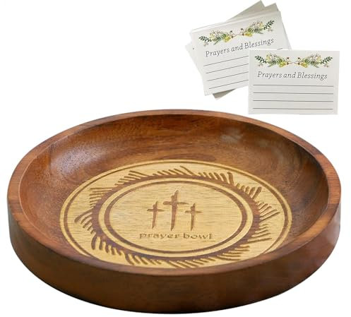 Ciotola di preghiera in legno, ciotola rotonda di benedizione, ciotola per impasto di preghiera, ciotola per la congregazione, decorazione di preghiera in legno, set di biglietti di preghiera, ciotola