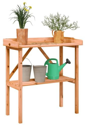 Cinyiqo 156350 Wooden Potting Table Flower Plant Workbench Garden Greenhouse,Plant Table with Shelf Brown 78x38x82.5 cm Solid Wood Fir