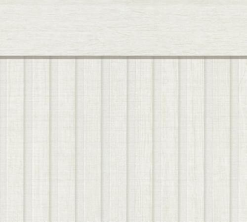 A.S. Création Vliestapete mit Wandpaneelmotiv & Sockelleiste 0,53 x 10,05 m - Creme, Weiß - Tapete in realistischer Holzoptik Made in Germany - 399563
