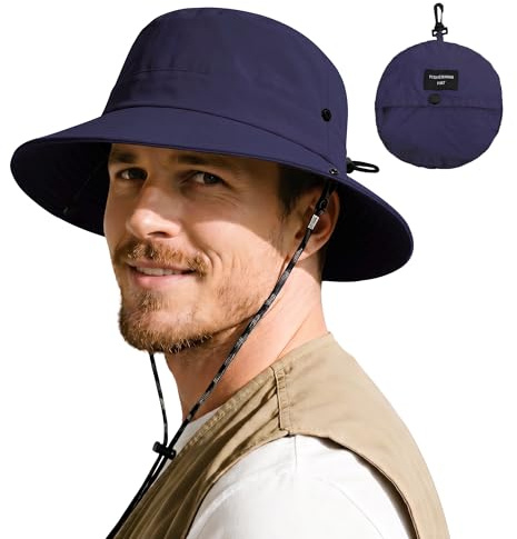ehsbuy Sonnenhut Herren Damen Safari Fischerhut Wasserdicht Cowboy Style Boonie Bucket Hut Faltbar Sommerhut mit Verstellbare Kinnriemen für Wandern Outdoor