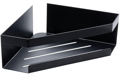 Schöner Wohnen Kollektion Eckablage Mod. MELETO in modernem Schwarz aus rostfreiem Edelstahl für Duschbereich ohne Bohren zur einfachen Anbringung Maße 28,5 cm x 8 cm x 18 cm