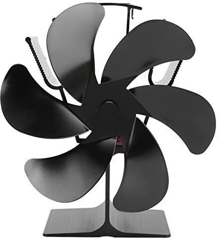 ANKROYU Ofenventilator mit 6 Flügeln, wärmebetrieben, selbststartender, geräuscharmer Kaminventilator, hochtemperaturbeständig, 165 mm, Schwarz, für Holzpellet-Gasöfen, umweltfreundliche