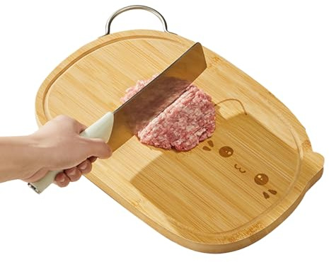 Tagliere In Legno, Tavola Da Frutta Con Maniglia, Blocco Di Taglio Doppio Lato Con Sillon Per Pane Carne Pasticceria Sushi Picnic Barbecue Campeggio Casa