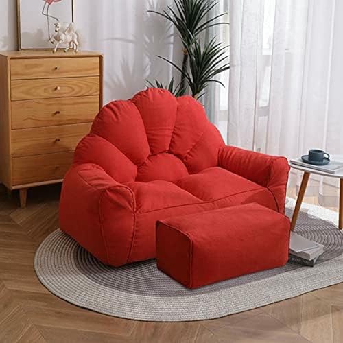 Funda para puf (sin relleno) con reposapiés para adolescentes, saco perezoso para adultos, para jugar, leer y ver la televisión, suave con costuras beige y gris oscuro