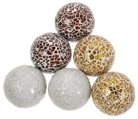 Gatuida 6pcs Mosaic Glass Decorative Balls 6cm Table Centerpiece Orbs for Dining Room Bowls Vase Decor Gold Deep Khaki White