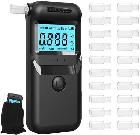 DOINEUFL Breathalysers,Professional,Portable- High-Precision Digital Alcohol tester & breathalyzer with 20 Mouthpieces | Auto-Voice Alert,Digital LED Alcohol Breath tester | UK Breathalyser