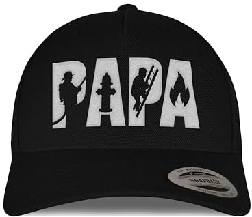 tshirtladen Snapback Cap mit Papa Motiv Feuerwehr – Cap für Papa mit Flamme, Hydrant, Schlauch und Leiter – Bestickte Kopfbedeckung für Vater mit Einsatz und Herz – Alltag & Freizeit