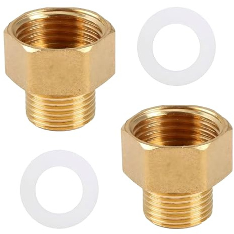 2 Set 1/2 Female to 3/8 Male BSP Thread Brass Hex Bushing Reducing Connector with Sealing Rings, 1/2 Female to 3/8 Male Adapter, Brass Pipe Connecting Conversion Adapter for Water, Gas
