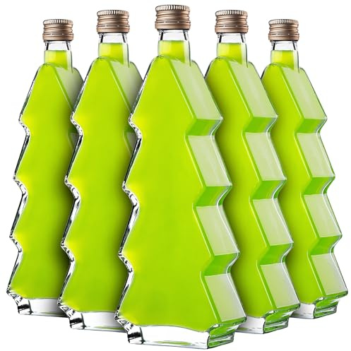 KADAX 10er Set Glasflaschen in Tannenbaumform, 500 ml, mit goldenem Schraubverschluss – Leere Flaschen zum Befüllen mit Likör & Schnaps, ideal für Weihnachten & als Geschenk