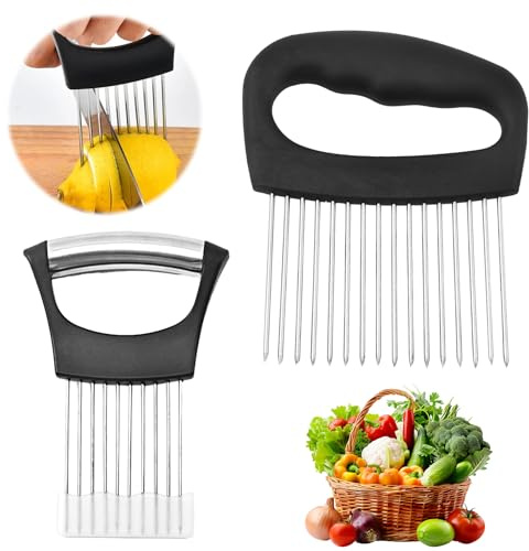 2 Pcs Onion Holder for Slicing, Stainless Steel Onion Slicer, 10＆16 Needles Onions Chopper Cutter, Kitchen Gadgets for Slicing Fruits, Vegetables, Meat