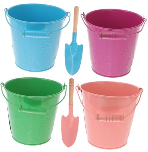 Alasum Set 6 Pezzi Secchielli da Spiaggia con Pala, Secchiello per Sabbia e Acqua in Metallo Colorato, Giocattoli da Spiaggia per Giardino e Asilo, Stimolano Manualità Colore Casuale